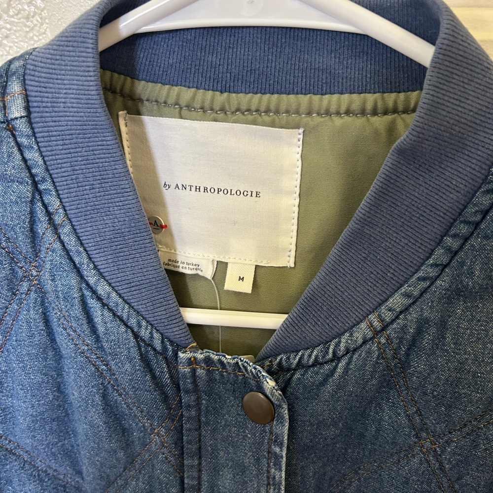 Anthropologie Lindy Quilted Denim Bomber Jacket in Indigo size Medium - Picture 3 of 15